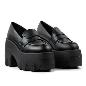 Rouge Helium Black Platform Loafers Slip On Chunky Dress Shoes Size 8.5 Y2K 90’s